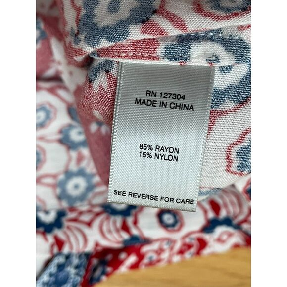 John Mark Women's M Red Button Up Rayon Tunic Shirt Floral Tie Sleeve Bohemian - Picture 5 of 9